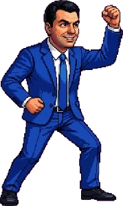Lulzimi në pozën e fitores, pixel-art nga loja Rama Karate